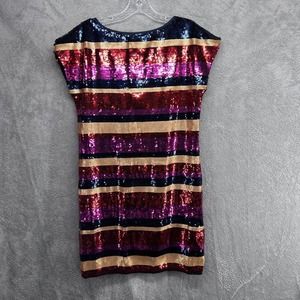 Trina Turk Dress Womens 0 Multicolor Striped Sequin Breene Lined Shift‎ Cocktail